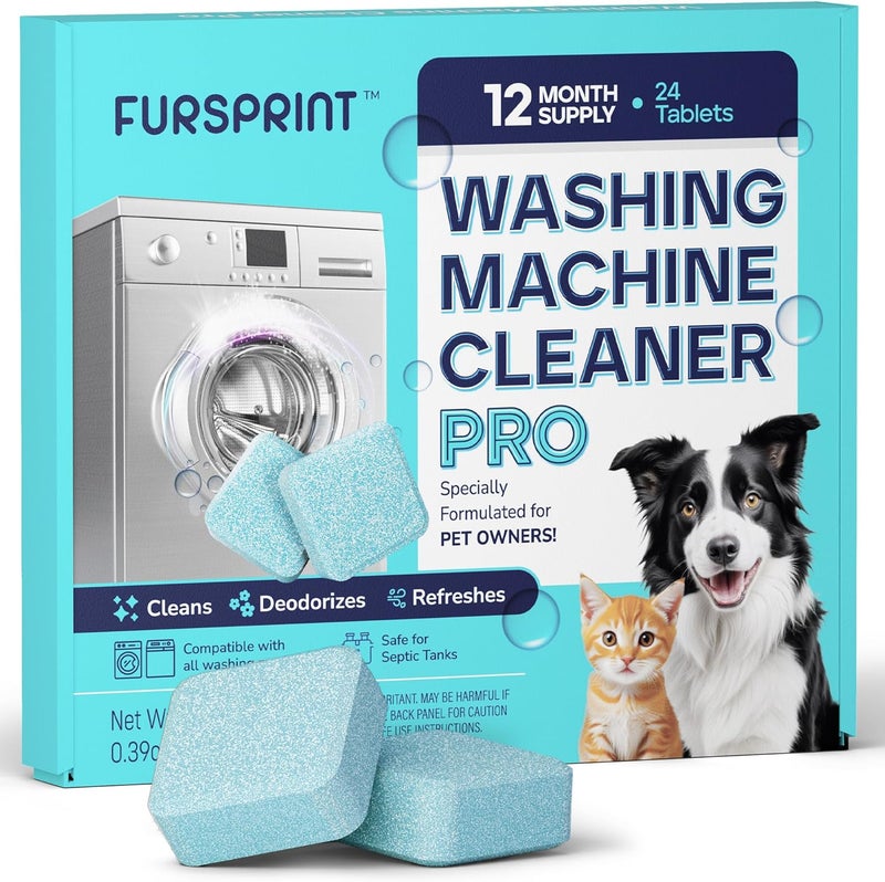 Fursprint Washing Machine Cleaner Tablets - 24 Pack for a 12 Month Supply. Formulated for Pet Owners. Compatible with HE, Top & Front Load. Easily Removes Residue, Grime. Value Brand by Uproot Clean - Image 1